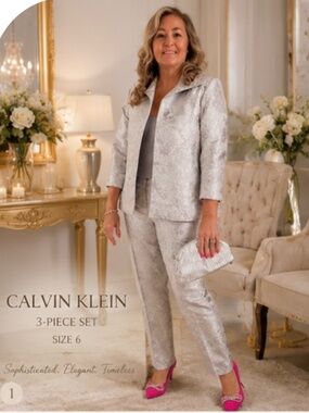 Calvin Klein Silver SUIT - size 6 - Elegant
